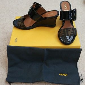 Authentic FENDI Wedge Slide Sandals+Box